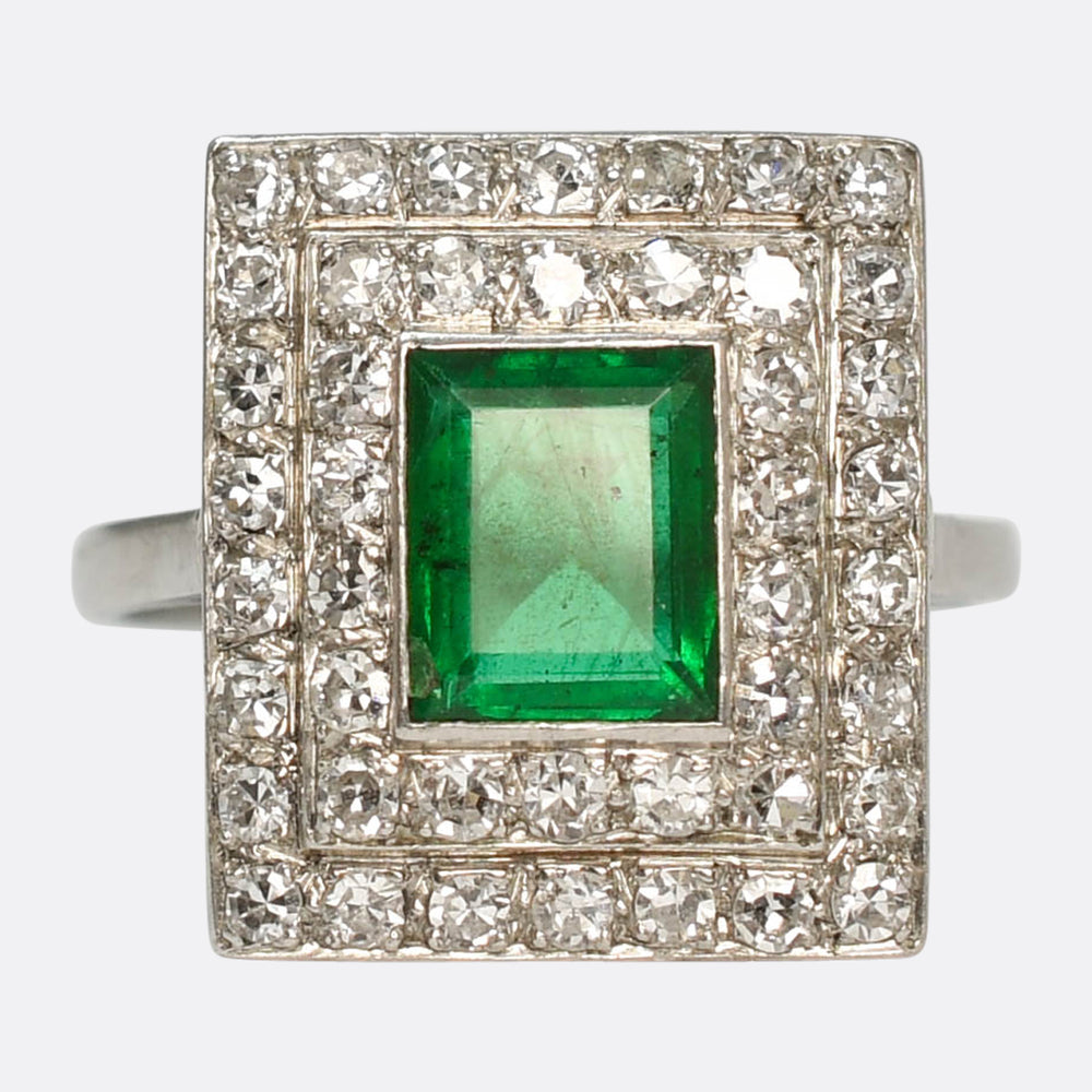 Art Deco Emerald & Diamond Square Cluster Ring