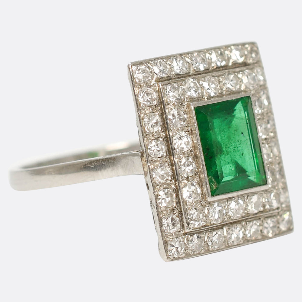 Art Deco Emerald & Diamond Square Cluster Ring