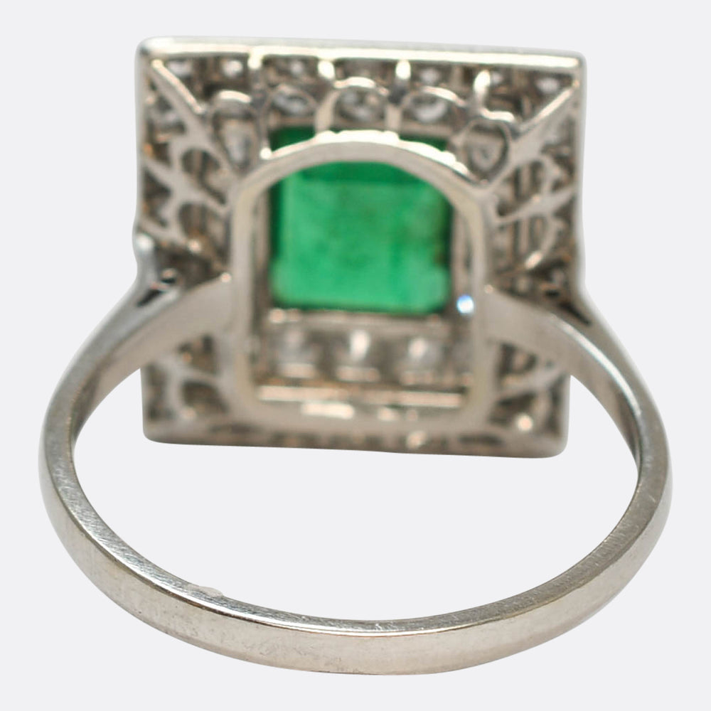 Art Deco Emerald & Diamond Square Cluster Ring
