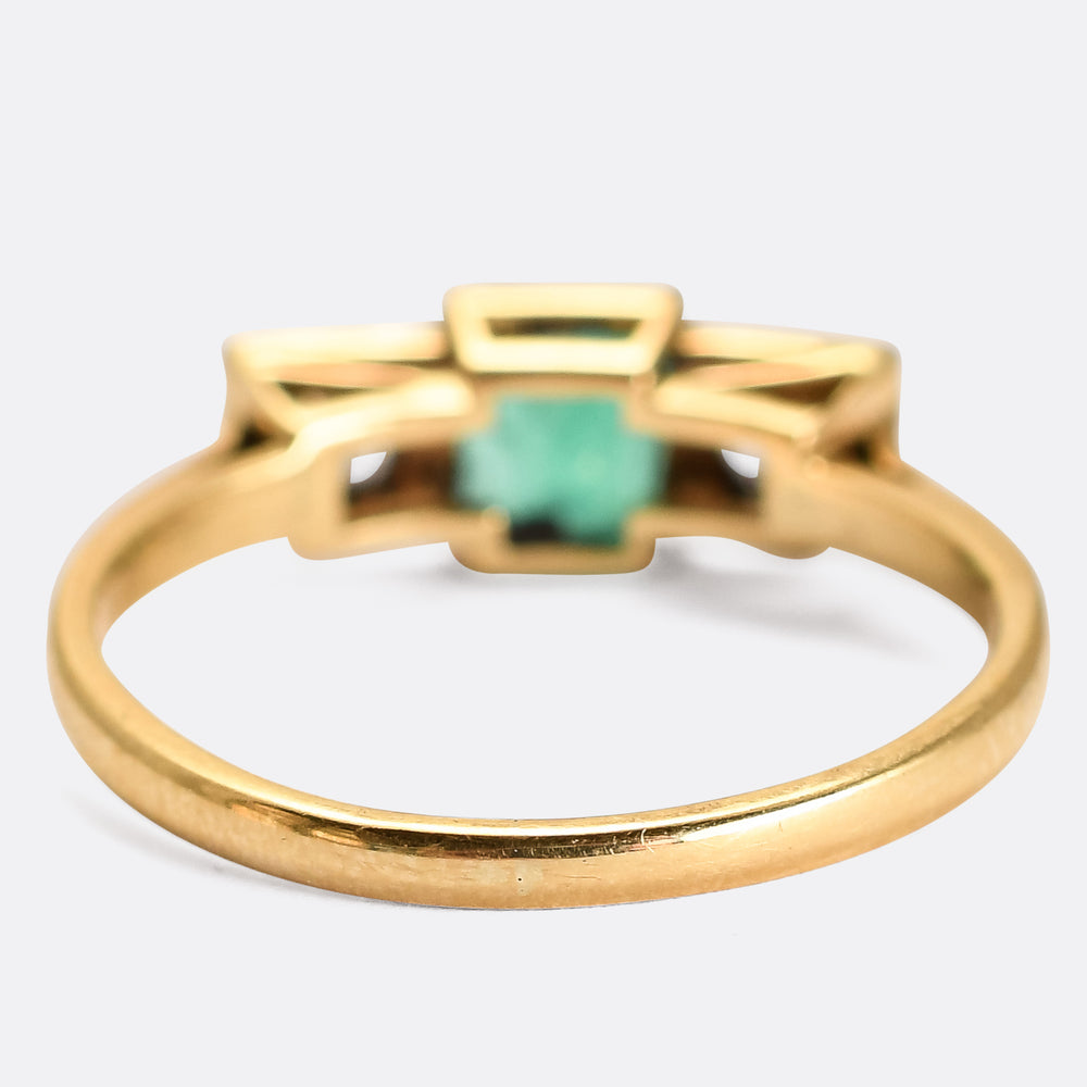 Art Deco Emerald & Diamond Three-Stone Ring