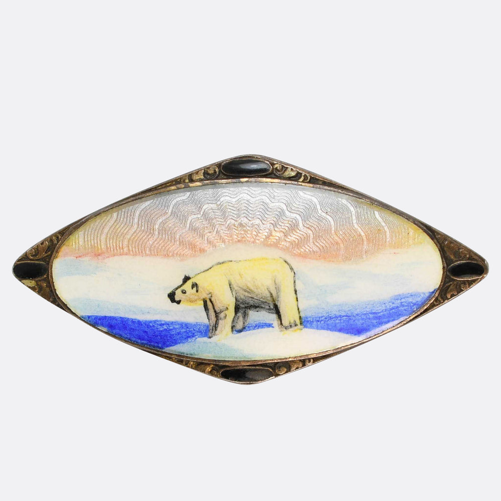 Art Deco Enamel Polar Bear Brooch