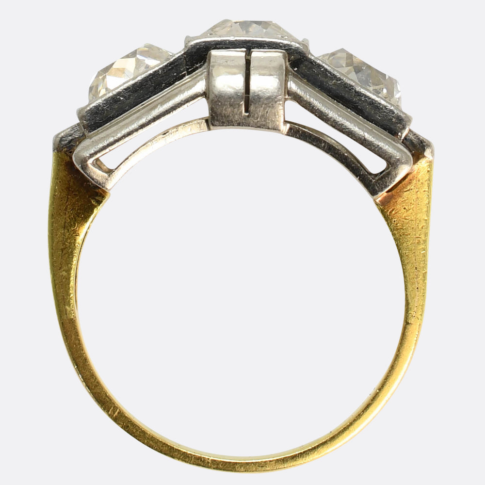 Art Deco French 3.25ct Diamond Three-Stone Ring