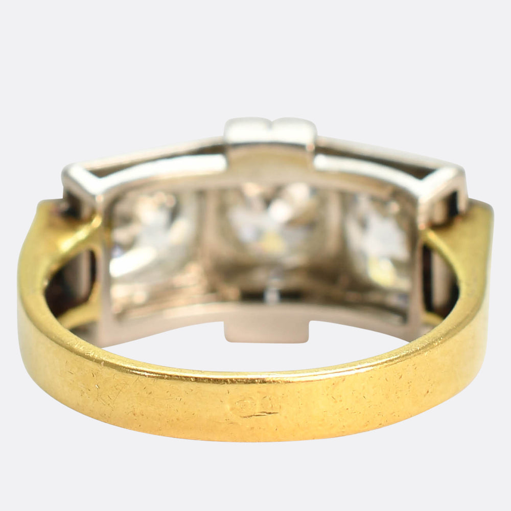 Art Deco French 3.25ct Diamond Three-Stone Ring