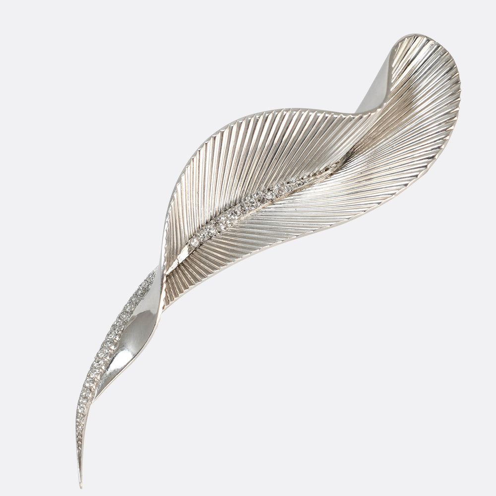 Art Deco French Diamond Feather Pin