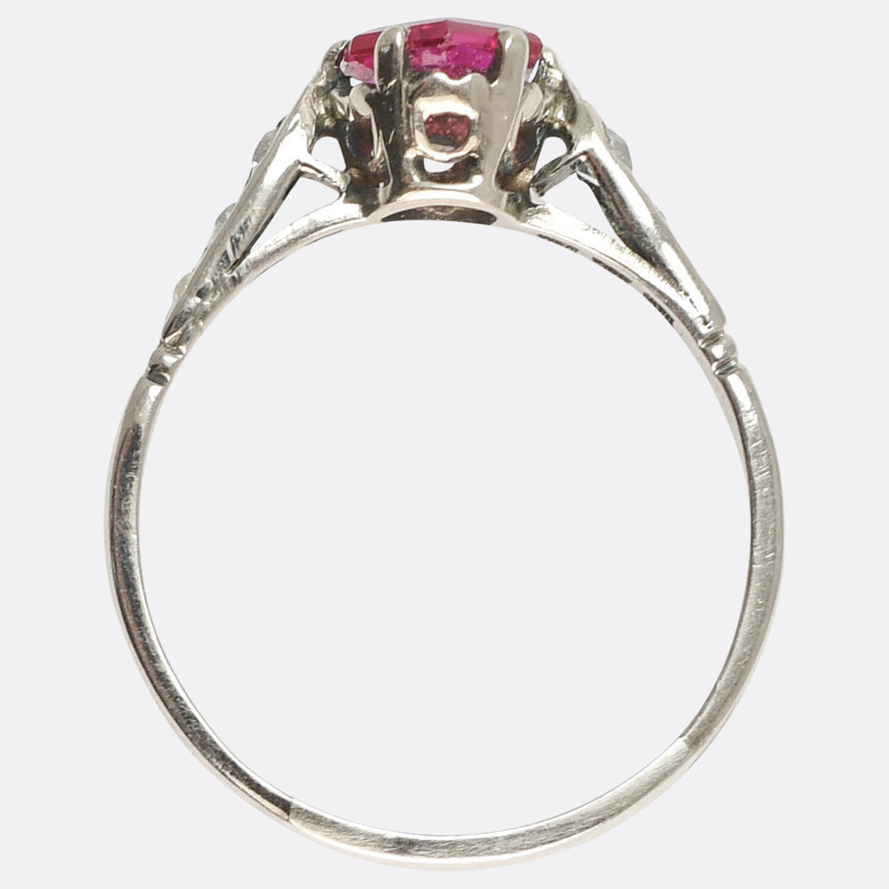 Art Deco Hexagonal Burma Ruby & Diamond Solitaire Ring