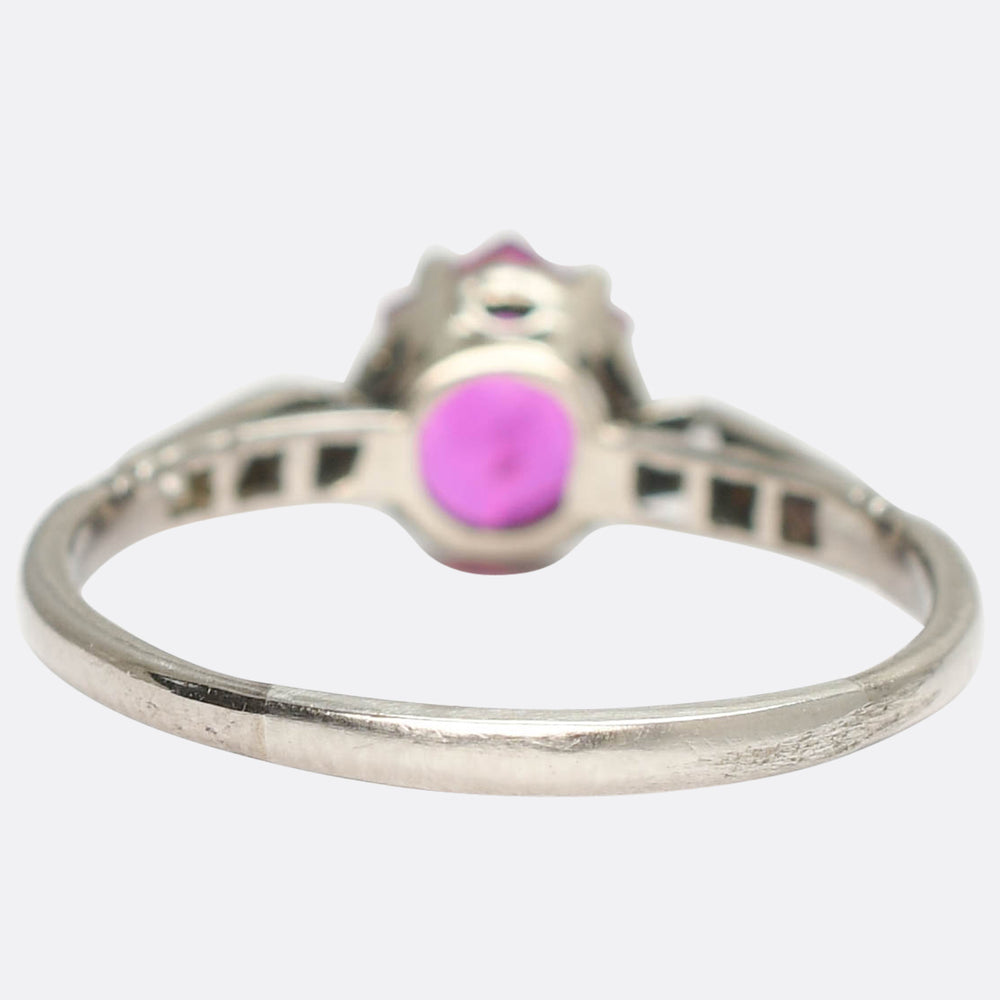 Art Deco Hexagonal Burma Ruby & Diamond Solitaire Ring