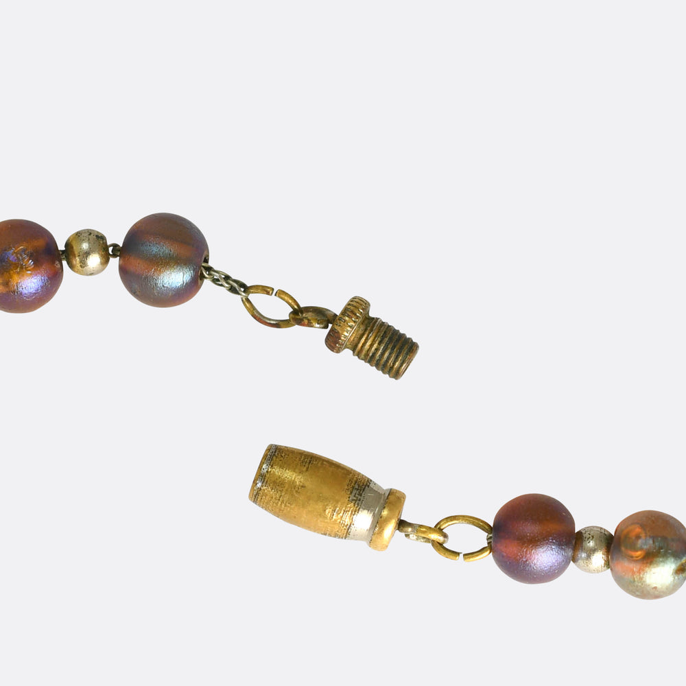 Art Deco Iridescent Nitrate Myra Glass Bead Necklace
