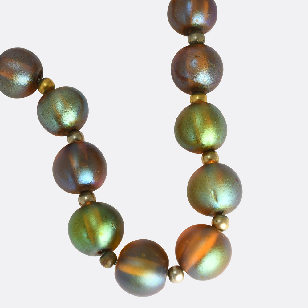 Art Deco Iridescent Nitrate Myra Glass Bead Necklace