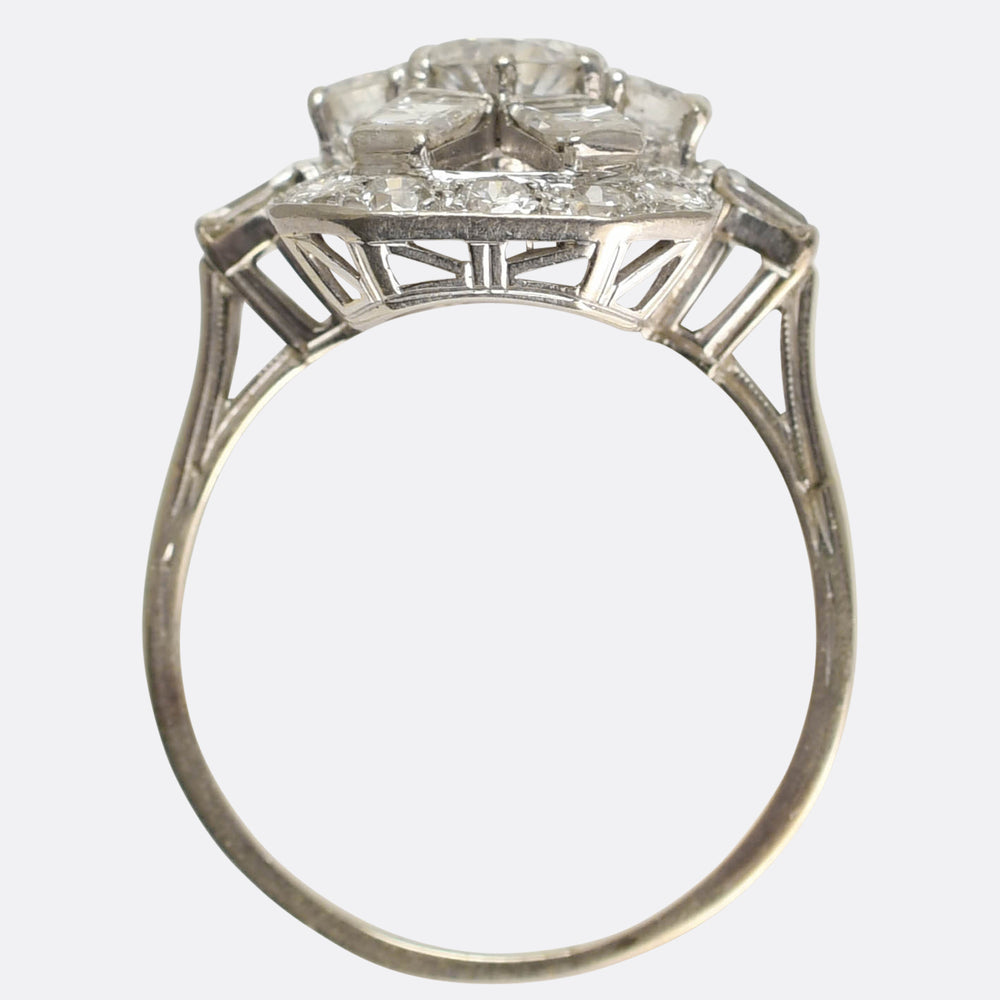 Art Deco Mixed-Cut Diamond Openwork Panel Ring