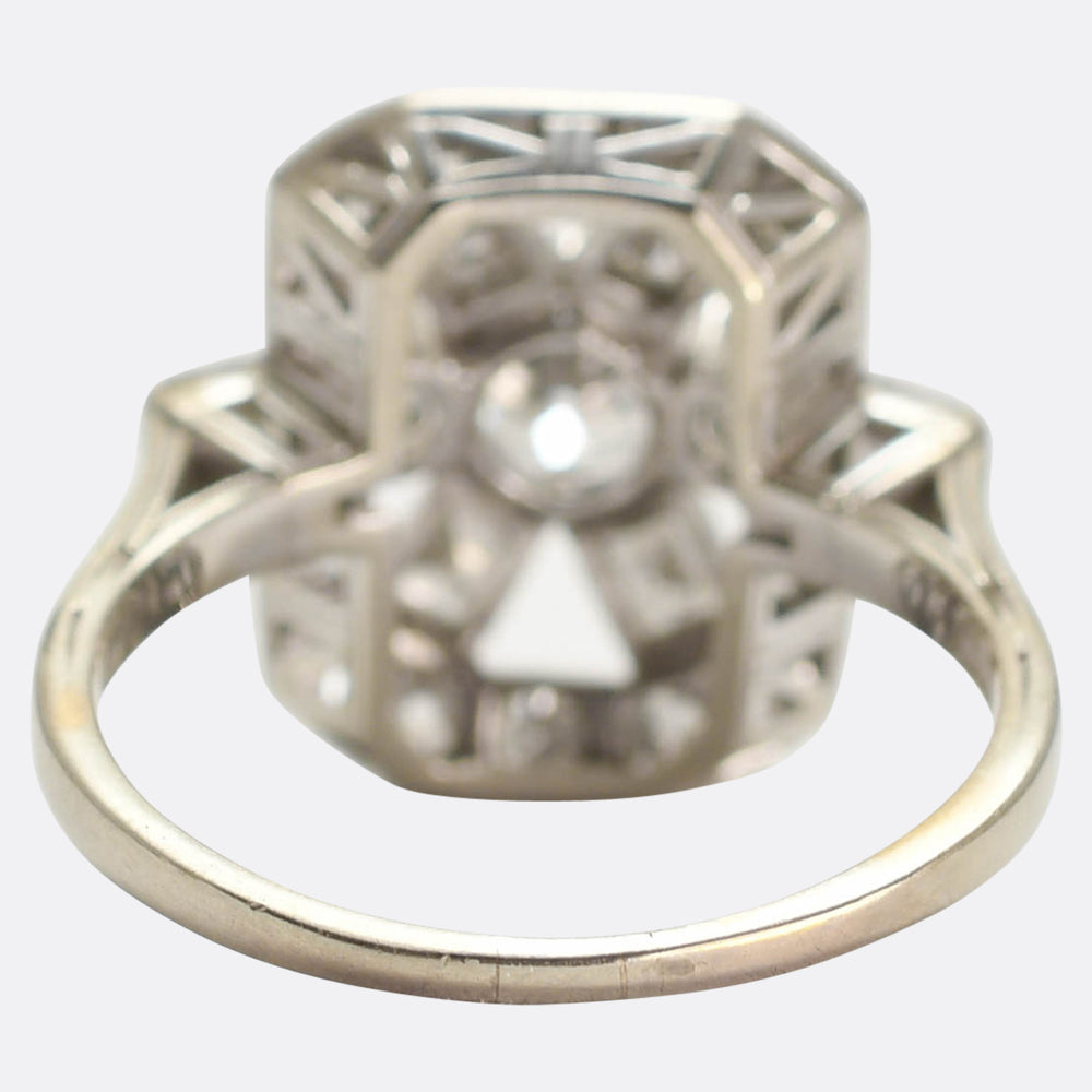 Art Deco Mixed-Cut Diamond Openwork Panel Ring