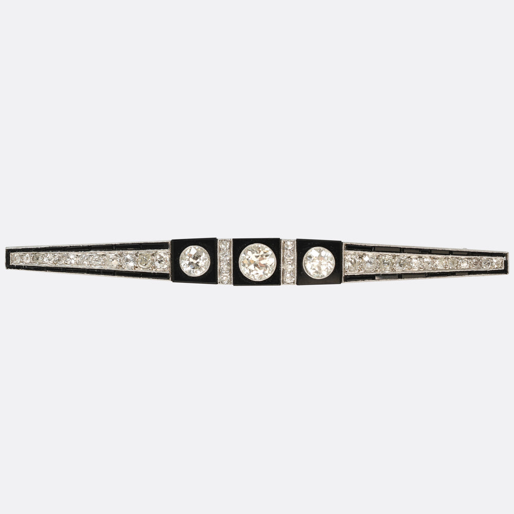 Art Deco Onyx & Diamond Platinum Bar Brooch