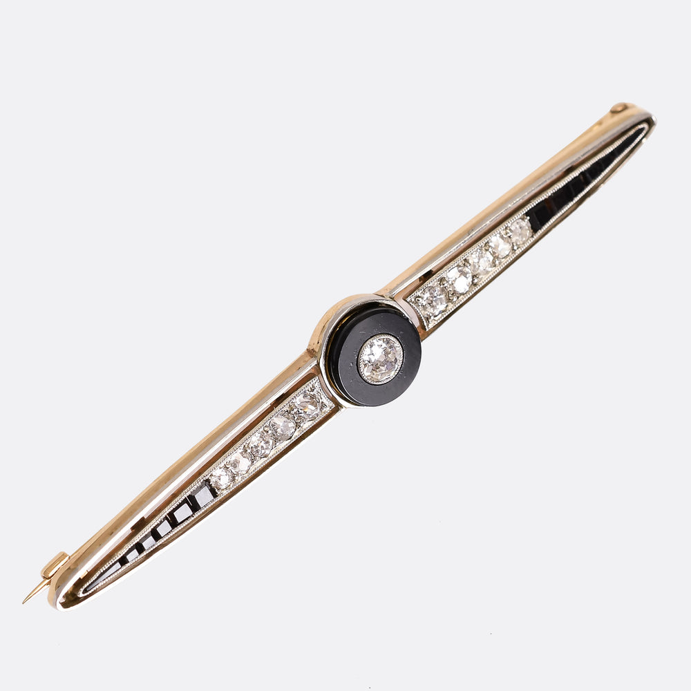 Art Deco Onyx & Diamond Target Brooch