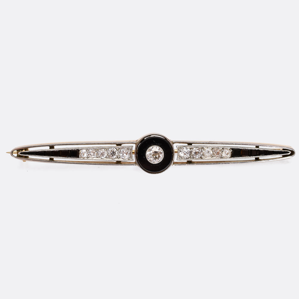 Art Deco Onyx & Diamond Target Brooch