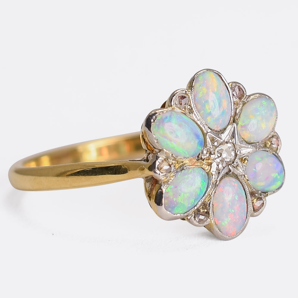 Art Deco Opal & Diamond Flower Cluster Ring