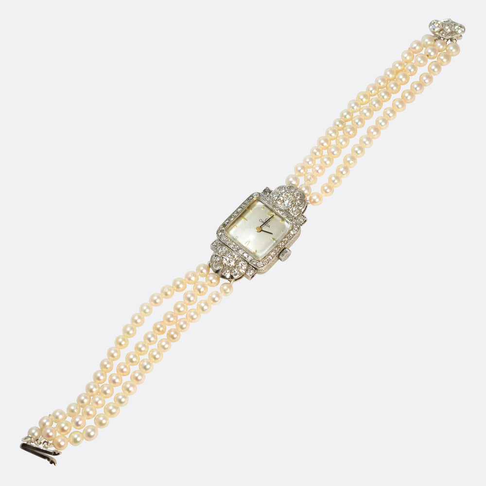 Art Deco Pearl & Diamond Cocktail Watch by Omega