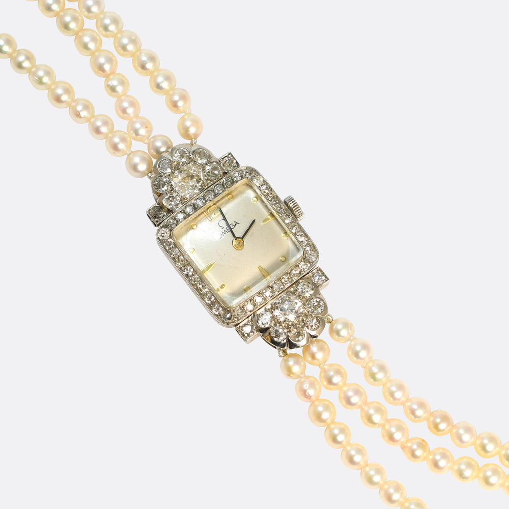 Art Deco Pearl & Diamond Cocktail Watch by Omega