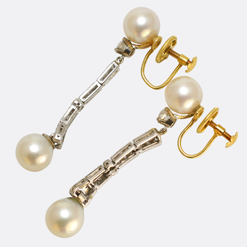 Art Deco Pearl & Diamond Drop Earrings