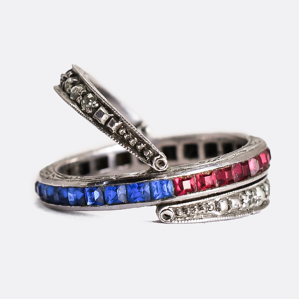 Art Deco Red, White & Blue Paste Day & Night Eternity Ring