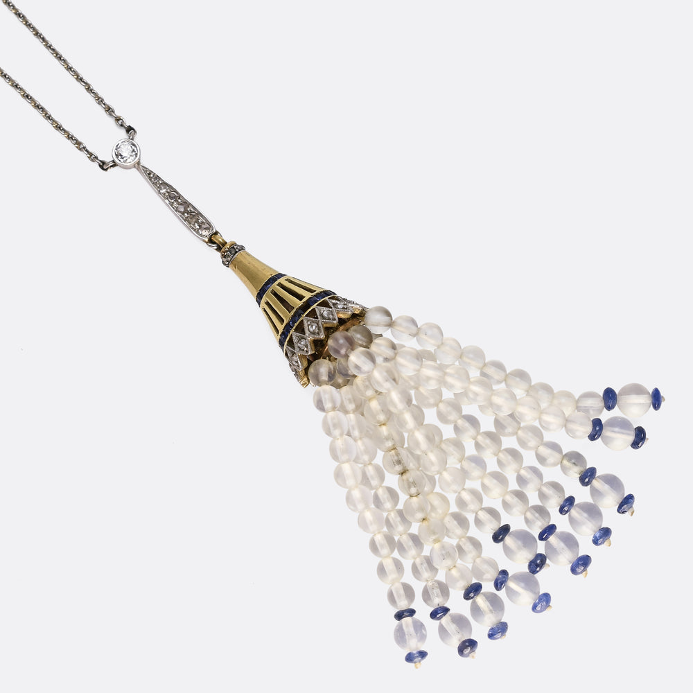 Art Deco Rock Crystal & Sapphire Bead Sautoir Necklace