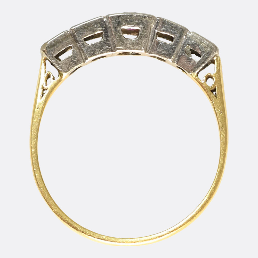 Art Deco Ruby & Diamond 5-Stone Ring