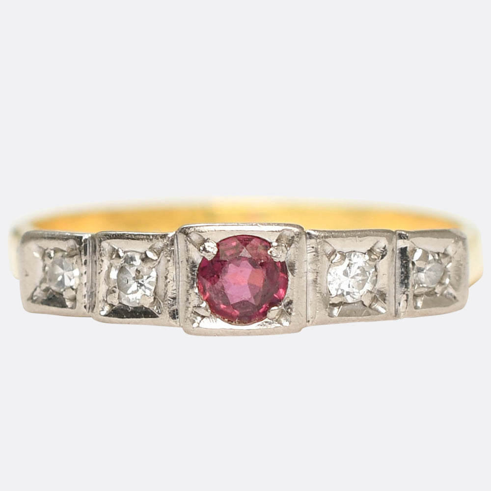 Art Deco Ruby & Diamond 5-Stone Ring