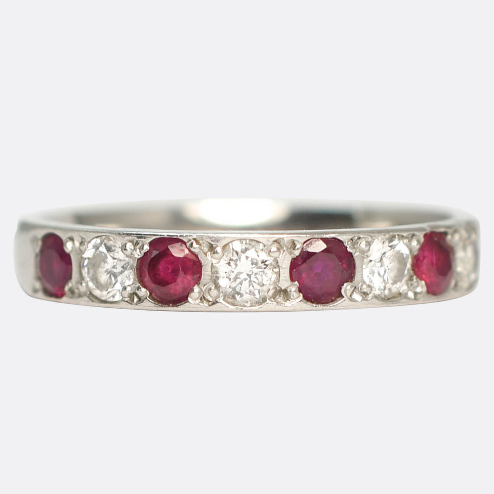 Art Deco Ruby & Diamond Alternating Half Eternity Ring