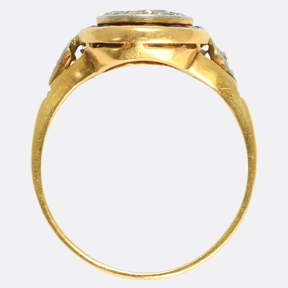 Art Deco Ruby & Diamond Target Cluster Ring