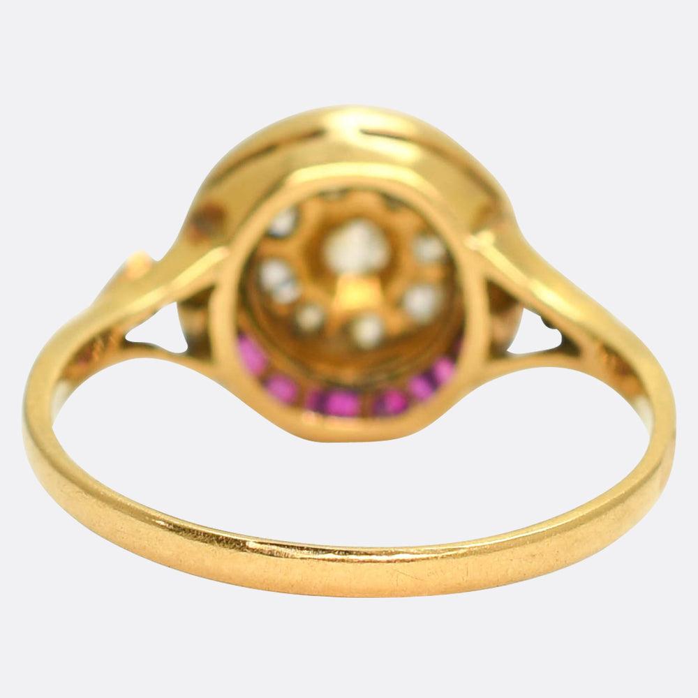 Art Deco Ruby & Diamond Target Cluster Ring