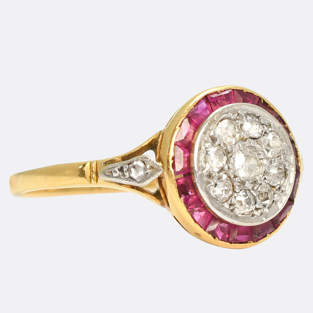 Art Deco Ruby & Diamond Target Cluster Ring