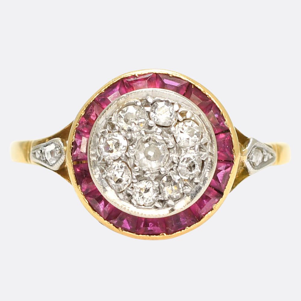 Art Deco Ruby & Diamond Target Cluster Ring