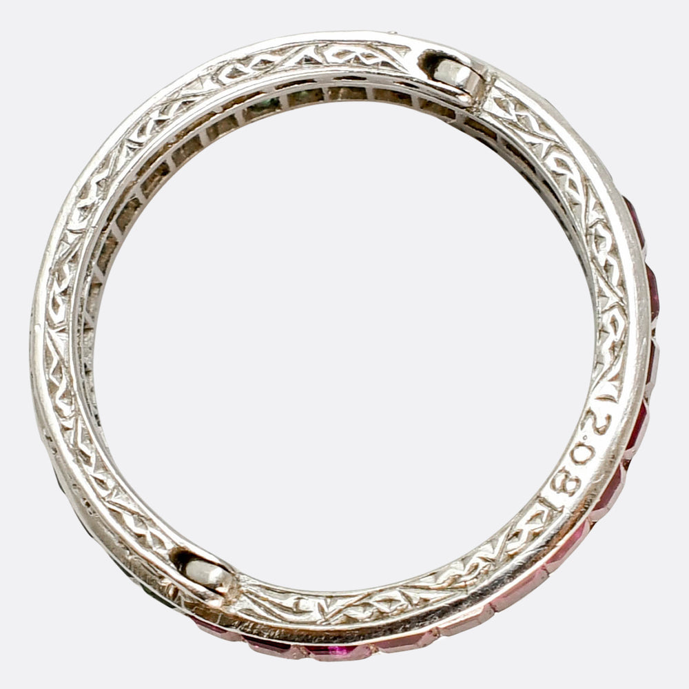 Art Deco Ruby, Emerald & Diamond Day & Night Eternity Ring