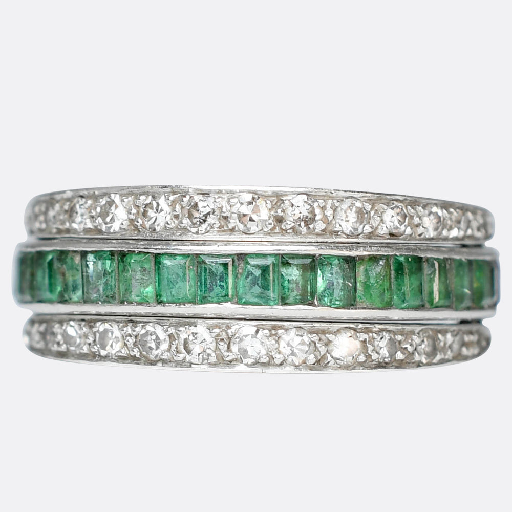 Art Deco Ruby, Emerald & Diamond Day & Night Eternity Ring