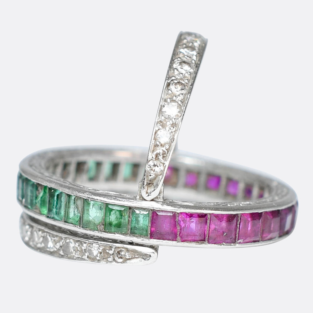 Art Deco Ruby, Emerald & Diamond Day & Night Eternity Ring