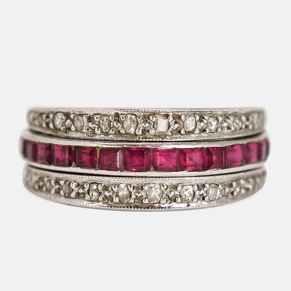 Art Deco Ruby, Sapphire & Diamond Day & Night Eternity Ring