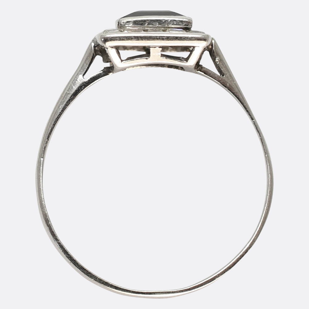 Art Deco Sapphire & Asscher Cut Diamond Square Cluster Ring