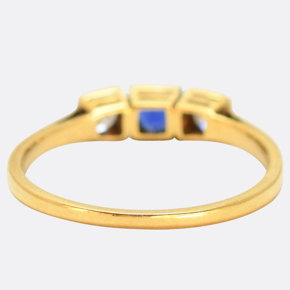 Art Deco Sapphire & Diamond 3-Stone Ring