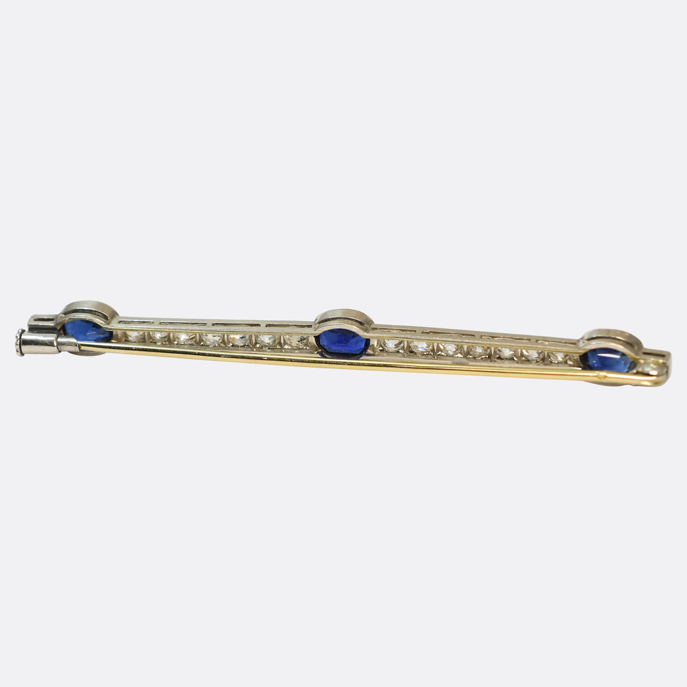 Art Deco Sapphire & Diamond Bar Brooch