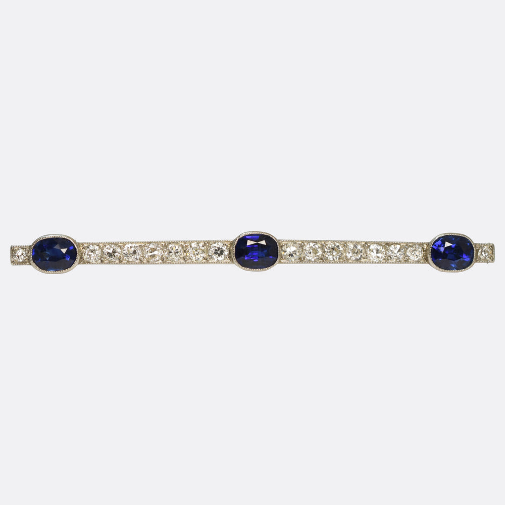Art Deco Sapphire & Diamond Bar Brooch