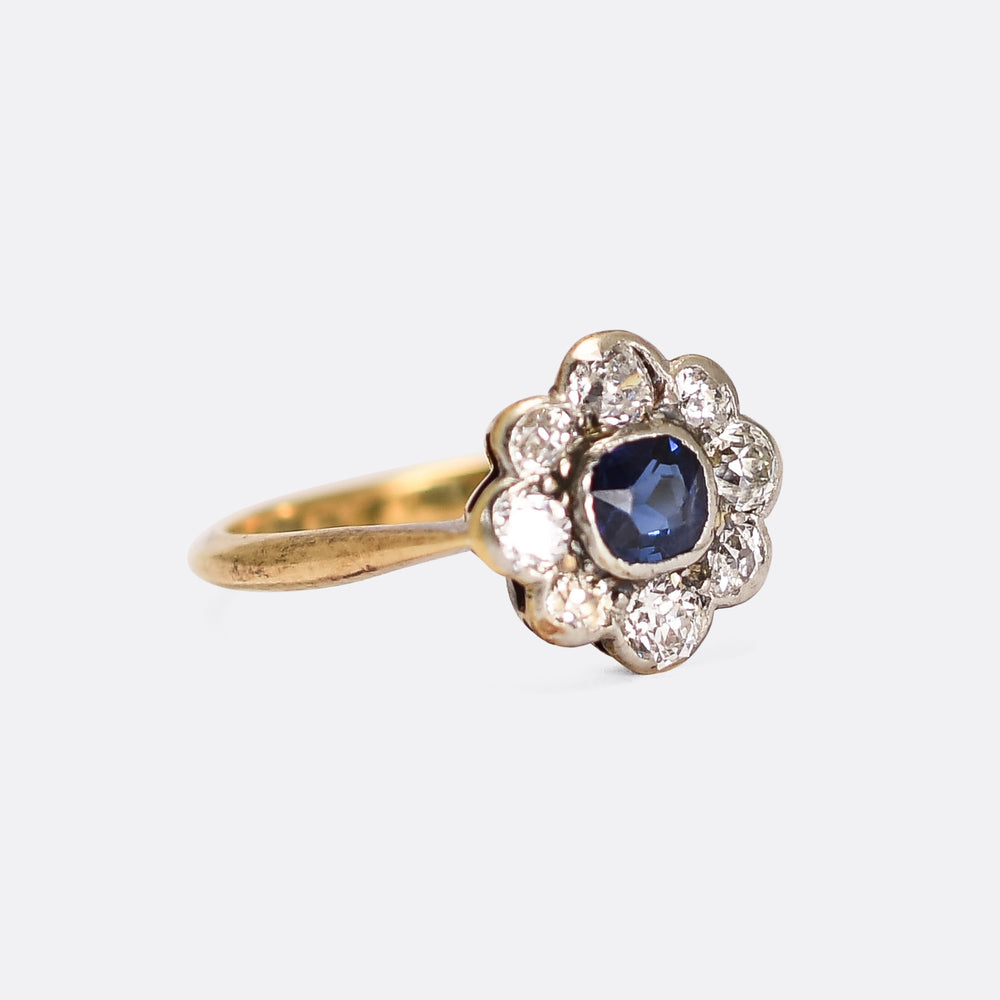 Art Deco Sapphire & Diamond Flower Cluster Ring