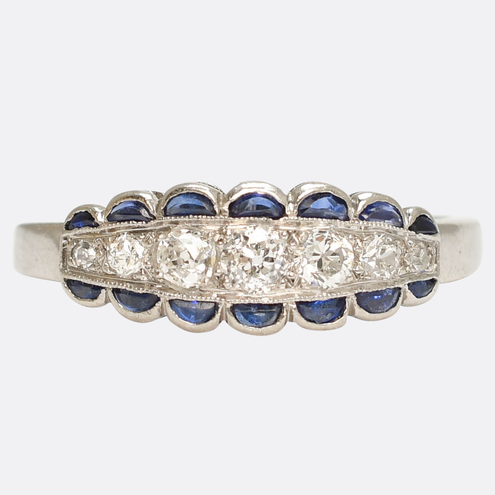 Art Deco Sapphire & Diamond Half Hoop Ring