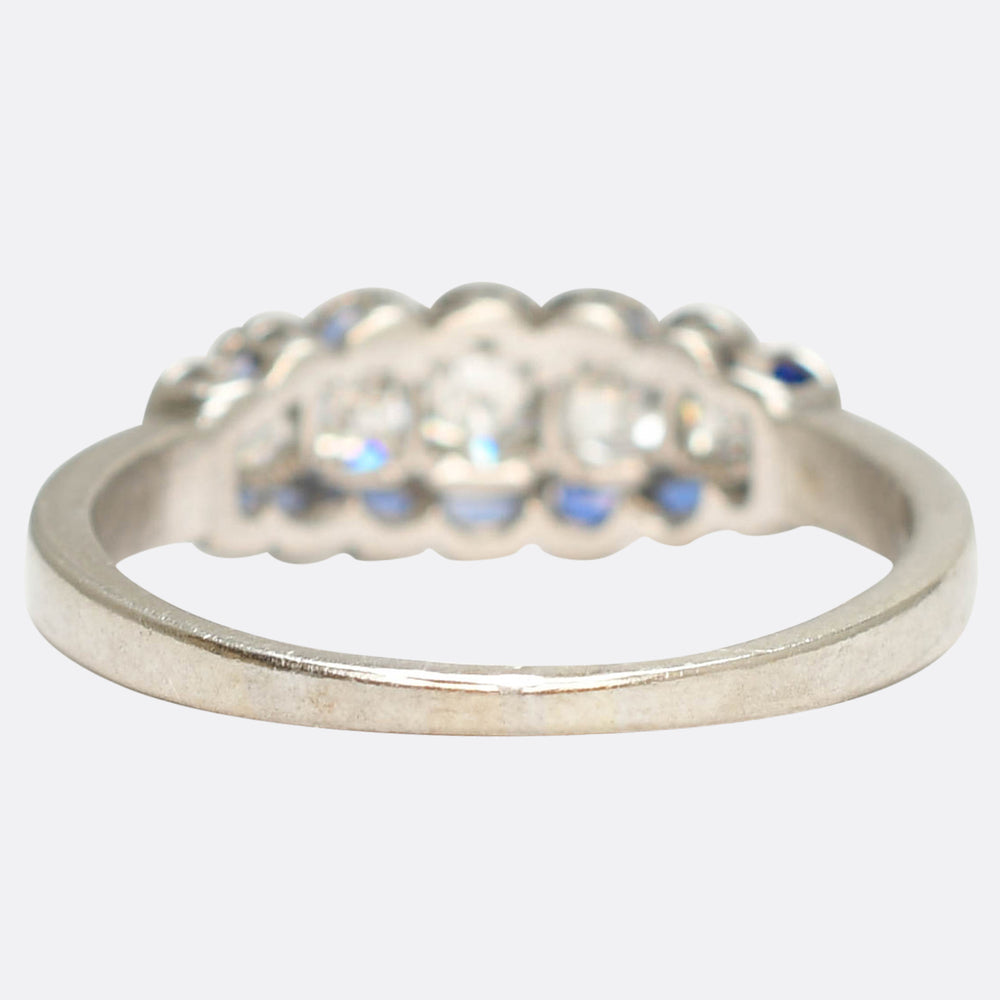 Art Deco Sapphire & Diamond Half Hoop Ring