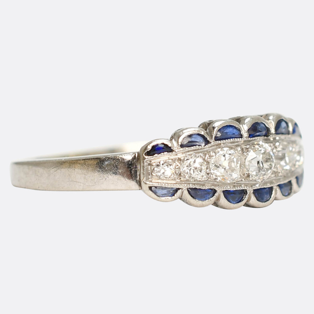Art Deco Sapphire & Diamond Half Hoop Ring