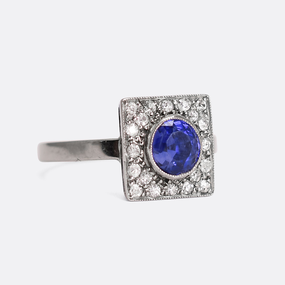 Art Deco Sapphire & Diamond Square Cluster Ring