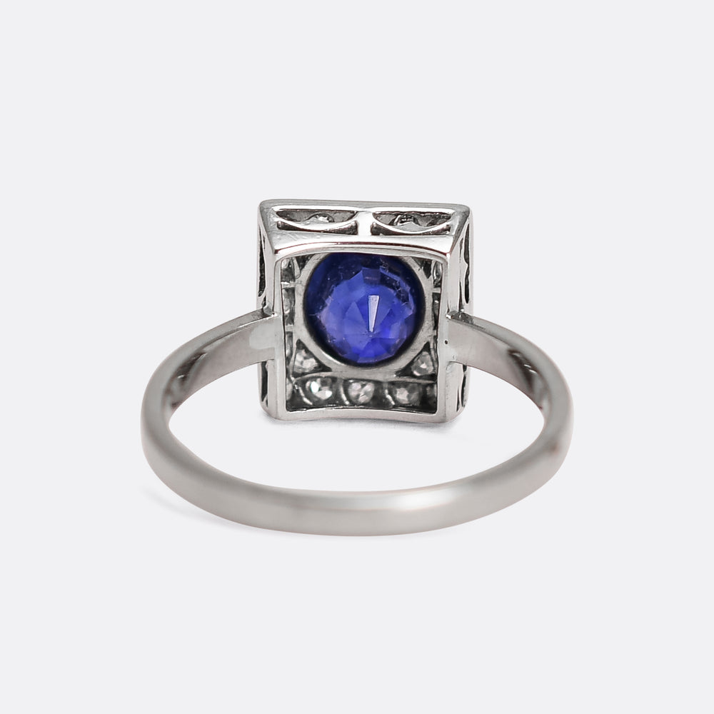 Art Deco Sapphire & Diamond Square Cluster Ring