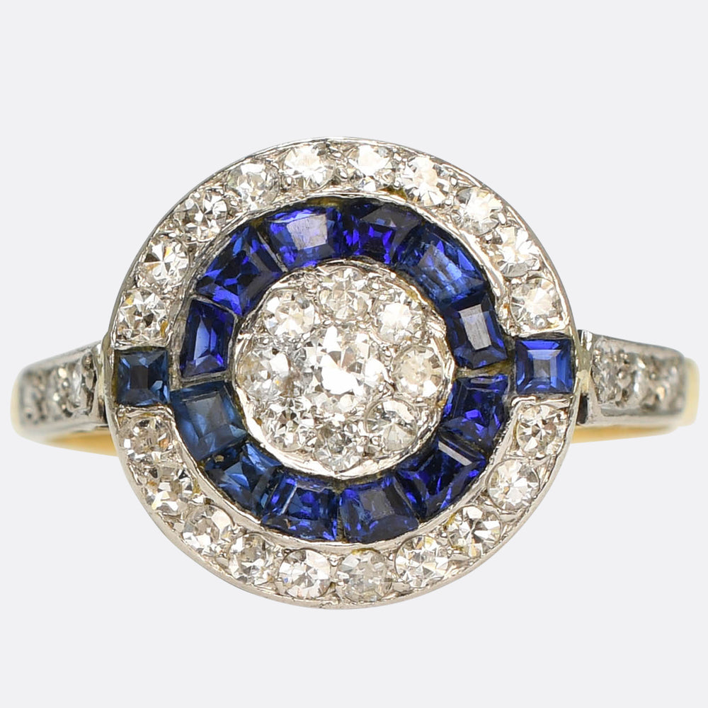 Art Deco Sapphire & Diamond Target Cluster Ring