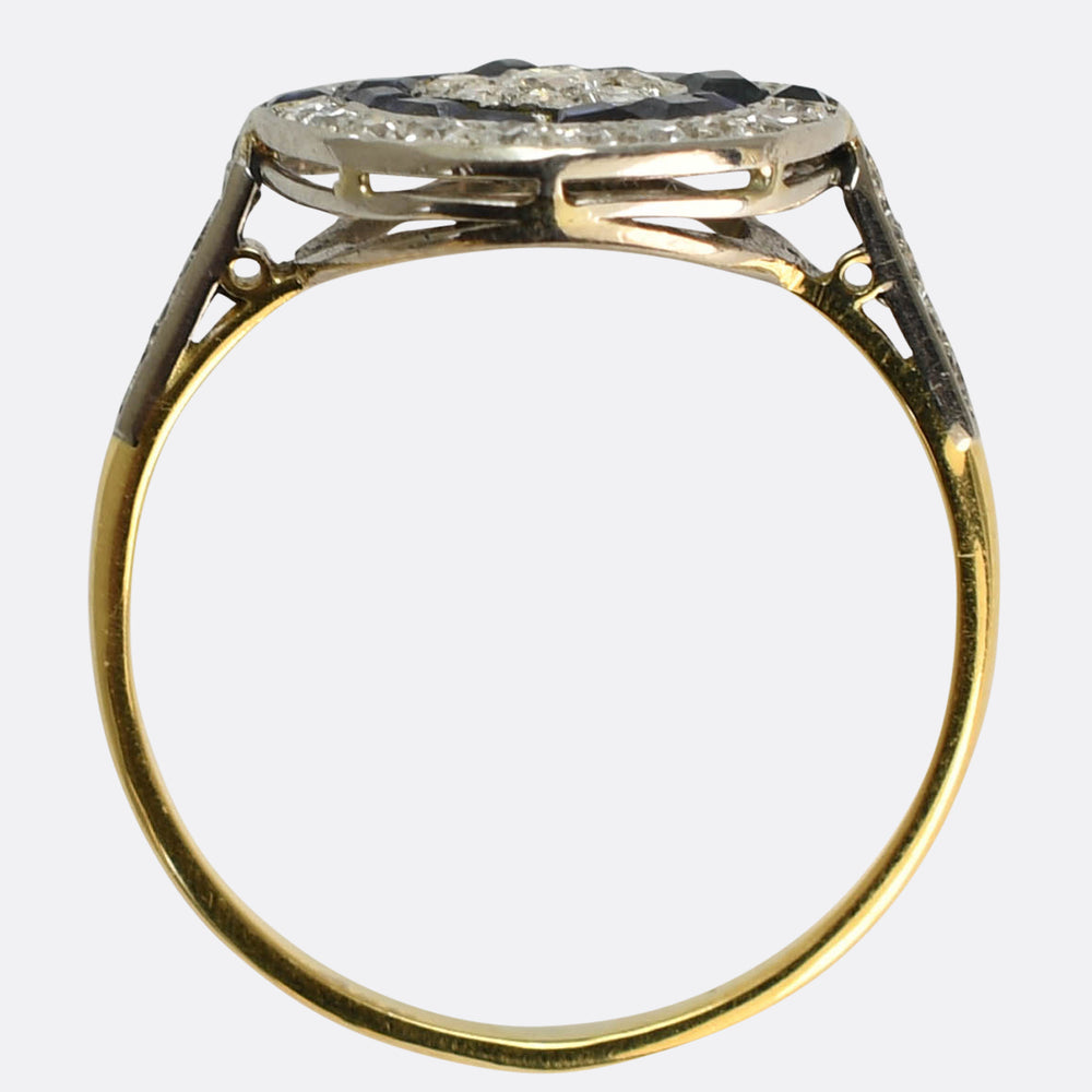 Art Deco Sapphire & Diamond Target Cluster Ring