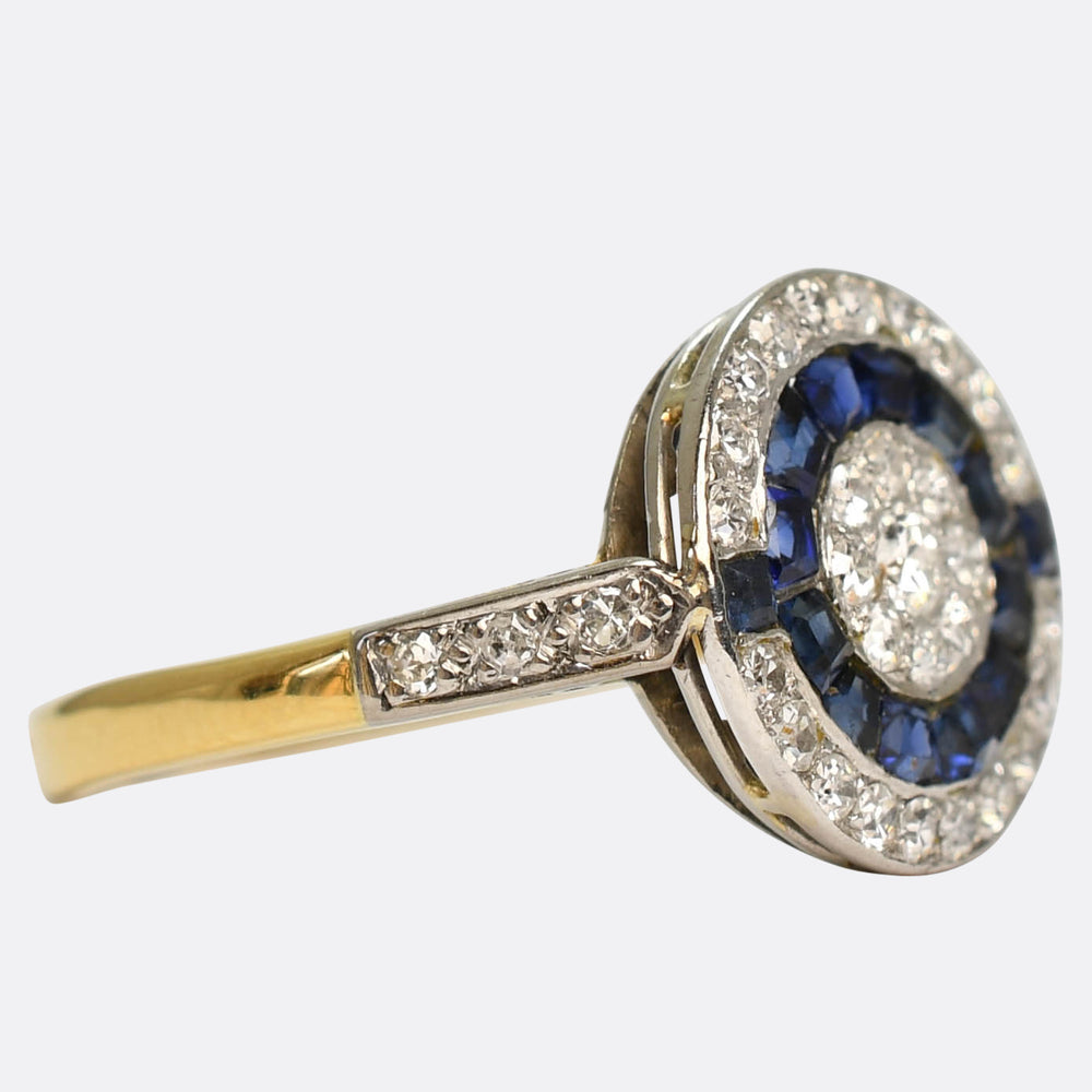 Art Deco Sapphire & Diamond Target Cluster Ring