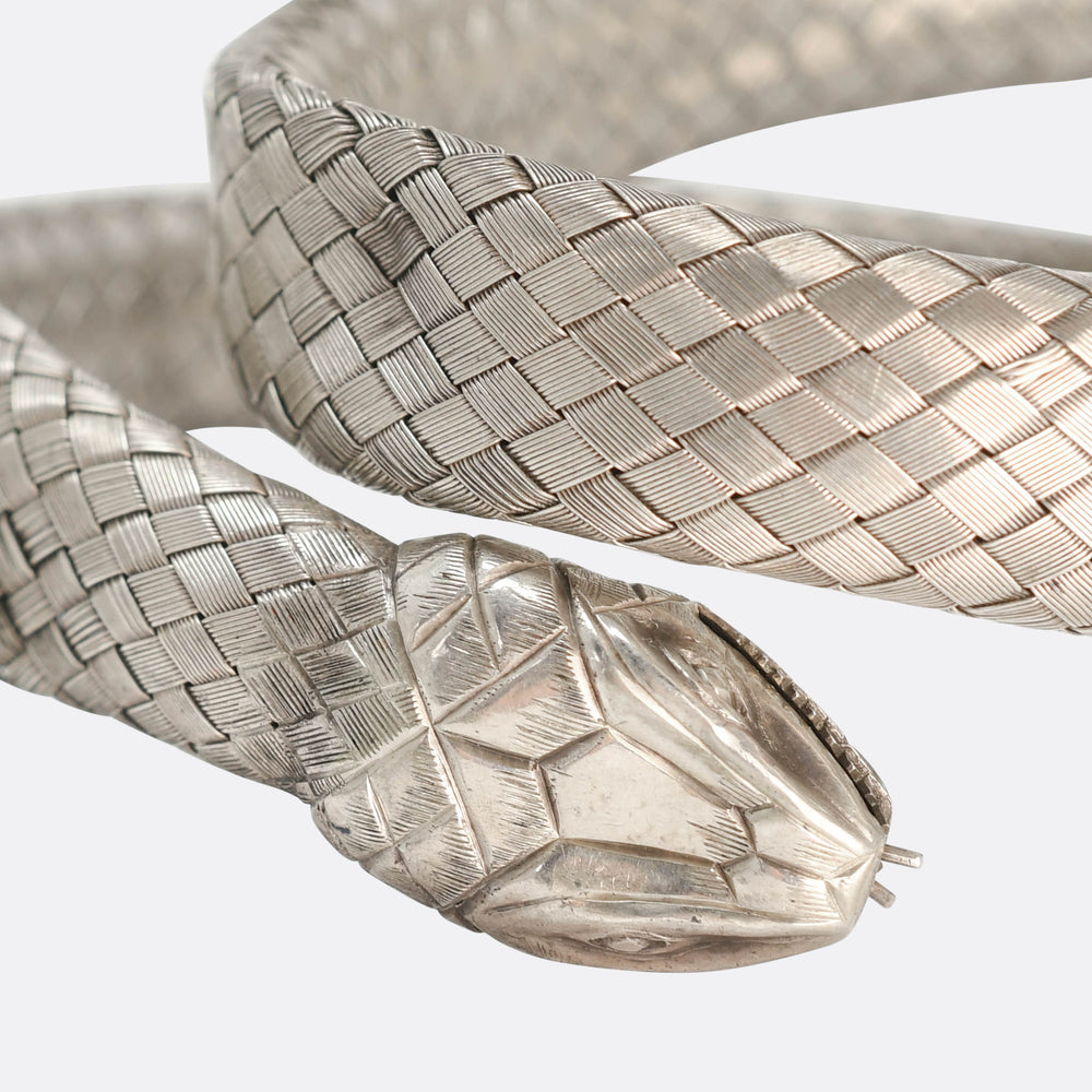Art Deco Silver Coiled Snake Bangle