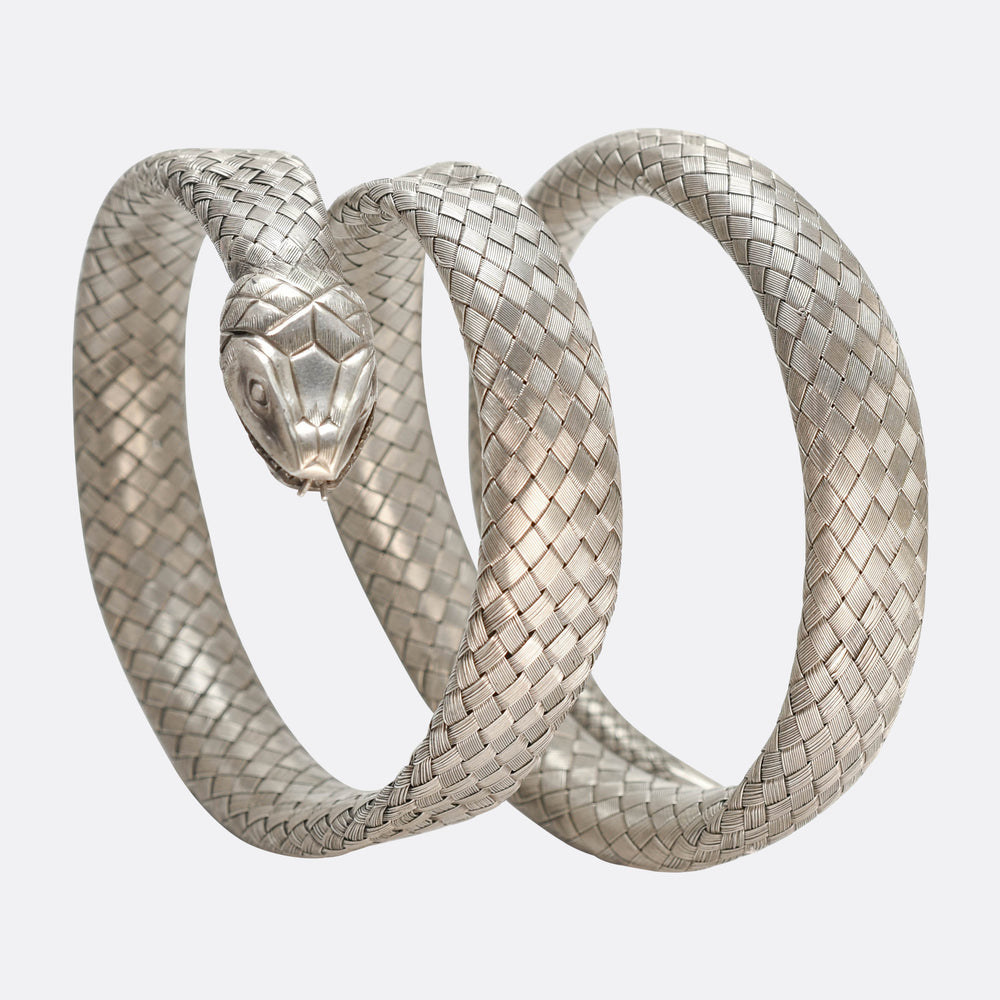 Art Deco Silver Coiled Snake Bangle