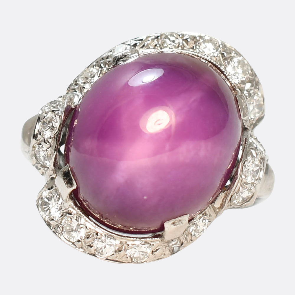 Art Deco Star Ruby & Diamond Cluster Ring